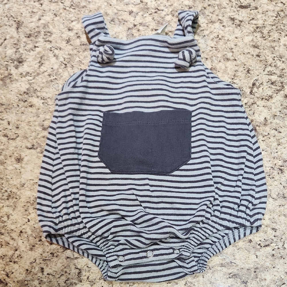 Kate Quinn Blue and Gray Striped Baby Romper